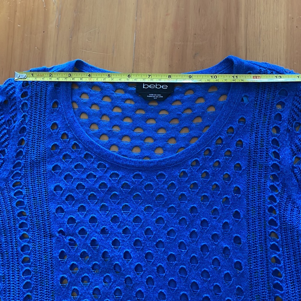 BEBE Royal Blue Crochet Knit Sweater Women’s Size Small Long Sleeve - Picture 6 of 9